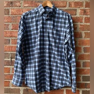 ☀️ Men's BUGATCHI Blue + Wave Plaid Shirt M Medium Classic Fit $149+ Nice!